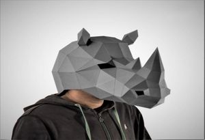 Cosplay Rhinoceros Mask 3D Papercraft Paper Adult Maskking Wearable Halloween Horror Masque Visage Costume Men DIY Toys Party4911132