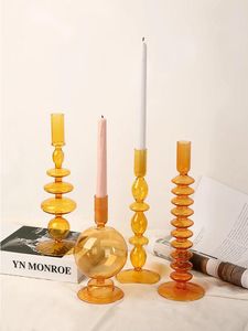 Ljusstake Nordic Romantic Glass Creative Ornament Candlelight Dinner Decoration Bougeoir Home Decor WT50ZT