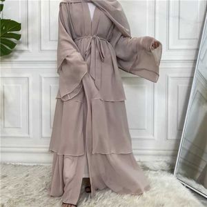Roupas étnicas Ramadan eid abayas para mulheres dubai 2023 thr-camada de chiffon macio vestido de moda muçulmana mulher aberta abayas com cinto peru islam t240510