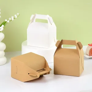 Gift Wrap 5pcs/Lot Portable Paper Cake Folding Boxes With Handle White Brown Candy Package Box Wedding Birthday Party Favors Wrapping