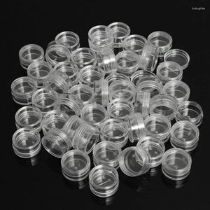 Lagerflaschen 10/20/30/50pcs Mini Make -up -Organizer Kisten klare Plastikrunde Schmuck Perlen Kiste Kleine kosmetische Behälter Gläser 5ml