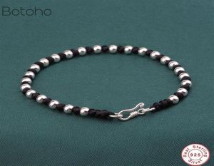 Handgefertigte 925 Sterling Silber Farbperlen Schwarze Seilarmbänder Kabelschnur String geflochten