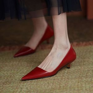 Red Pointed Toe 2023 Spring Autumn New Sexy Party Dress Shoes Thin Heel Leather Comfort Fashion Ladies High Heels