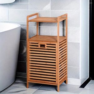 Bolsas de lavanderia Bathrow Casket Bamboo Storage com prateleira de 2 camadas 17,32 x 13 37,8 polegadas