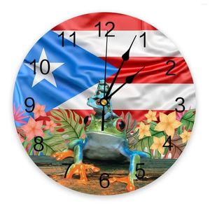 壁の時計プエルトリコツリーカエルバナーモダンホームデコレーションのためのティーンルームリビングニードルハンギングウォッチテーブル