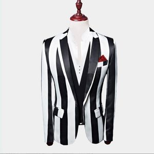 2020 Black And White Striped Blazer 3 Pieces Mens Suits Custom Made Wedding Tuxedos Jacket Pants Vest 306r