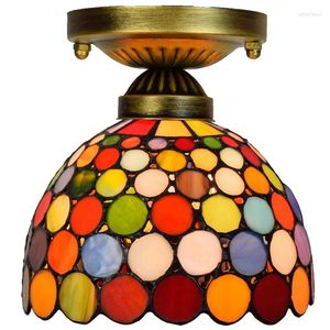 Ceiling Lights 8 Inch Bohemia Style Colored Round Tiffany Stained Glass Small Bathroom Chandelier Lamp For Indoor Home Lighting