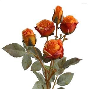 Flores decorativas Vintage Small Rose Artificial Flower Decoration Long Haste Fake Silk Roses