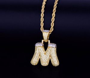Men039s Snow Bubble Letters Halsband Pendant Charm Ice Out Cubic Zircon Hip Hop smycken med repkedja 9810327