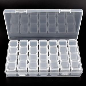 2024 28 Zellen Nagelkunstspeicher Fall Strasssteine Edelsteinzubehör Clear Plastik leerer Behälter für Strasssteine Perlen Organizer Box2.Organizer Box für Strasssteine