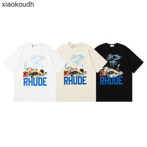 RHUDE High End Designer T-shirts para Meichao Racing Racing Prind High Street Mens e Mulheres Casual Casual Camiseta Pullover de camiseta com rótulos originais 1: 1