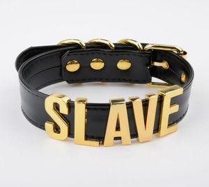 Ketten handgefertigt schwarze personalisierte Buchstaben Choker Gold Silber Name Slave Kragen Halskette für Frauen Girls Bondage Cosplay Fetisch18201610