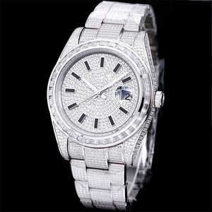 Diamond Watch Mens Automatiska mekaniska klockor 41mm Sapphire med diamantbockade stålarmband Kvinnor armband Montre de Luxe gåvor