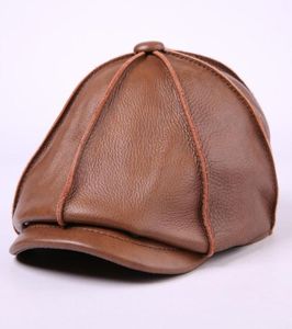 Men039s Genuine Leather Hat Male Cow Cap Male Cowhide Warm Baseball Cap Adult Ear Protection Outdoor Octagonal Hat1858660