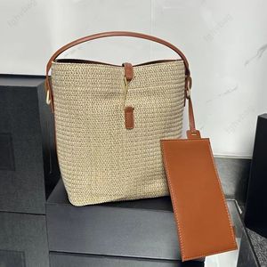 Fashion straw shoulder bag Brown bucket bag Luxury bag designer bag Large capacity woven tote bag High quality handmade women's bags Summer satchel bag beach bag purse