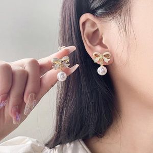 Dangle Earrings S925 Silver Needle Sweet Versatile Bow Pearl Party Jewelry Accessories For Women And Girls