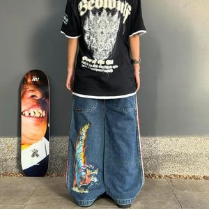 Y2K Amerikan High Street Moda Marka Geniş Bacak Pantolon Retro Anime Baskı Büyük Boy Kot Pantolon Kadın Günlük Çok Yeri Pantolon Erkekler 240429