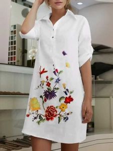 Basic Casual Dresses ZANZEA Womens Shirt Dress Vintage Flower Print Short Dress Vestido 2024 Summer Casual Office Flip Collar Dress Half Sleeve Button SundressL24