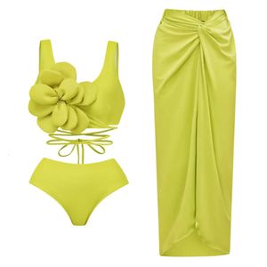 Color Solid Split Swimsuit For Women With Sexy High Waistband Three Piece Set New Bikini