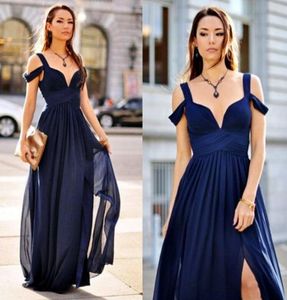 Deep Vneck Sexy Bridesmaid Dresses 2017 Fashion Royal Blue Side Split Chiffon Long Wedding Party Dress Ruffles Zipper Backless Pr9327858