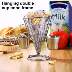 Kitchen Storage Multi-purpose Snack Basket Stainless Steel Fries Holder With Sauce Dipper Stand For Snacks Appetizers Chip Restaurant