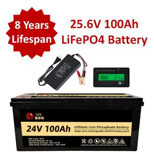 24 V LIFEPO4 25,6 V 100AH Lithium Iron Battery Pack mit LCD -Bildschirm und Ladegerät für Solar -Ups -Stromversorgungssystem