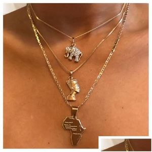 Pendant Necklaces Fashion Jewelry Mti-Layer Necklace Metallic Elephant Egyptian Pharaoh Yan Heart Africa Drop Delivery Pendants Dhq1W