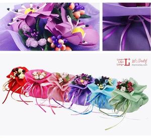 Wrap gol in stile italiano doppio raso bomboniere borse borse con bouquet di fiori per favori di decorazioni da tavolo