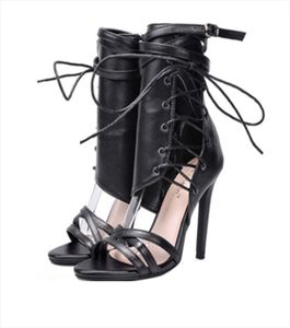 Sexy Drop Women Pumps Peep Toe Lace Up Up Cross-Tie High Saltos finos de festa de festa Boussac Sandals7196570