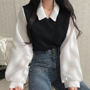 Women's Blouses False Two-piece Polo Collar Blouse Spring Casual Korean Shirt Y2k Tops Streetwear Loose Female Pullovers Elegant