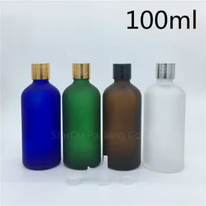 Förvaringsflaskor resor flaska 100 ml grön blå bärnsten transparent frostat glas 100cc injektionsflaskor eterisk olja med cap 240 st/parti