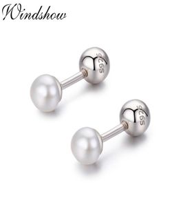 Niedlich 925 Sterling Silber Breadype White Pearl Schraubbolzen Ohrringe für Frauen Kinder Kinder Piercing Schmuck Orecchini Aos 20116820036