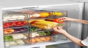 Bincos de organizador de geladeira Caixa de armazenamento de jarros de alimentos de frutas transparentes com alça para o armário de zer Acessórios de cozinha Organização x0747777365