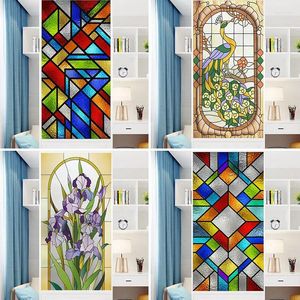 Window Stickers Privacy Stained Glass Film Church Lattice Sun Blocking Anti-UV Static Cling For Home Decoration