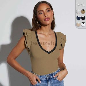 Women's T Shirt sexy Tees New Spicy Girl Y2K Women's Slim Fit Thread Contrast Short sleeved T-shirt Flying Sleeves Pure Desire Sweet Spicy Top Summer tops