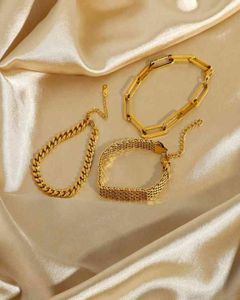 Papperklippskedja armband guldfärg rostfritt stål rektangel länk kabel läckra kvinnor flickor lager armband smycken6852079