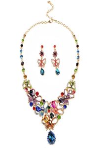 Multicolor Rhinestones Luxury Österrikisk kristallhalsbandörhängen smycken set indiska turkiska bröllopsfest smycken sets332y2185754