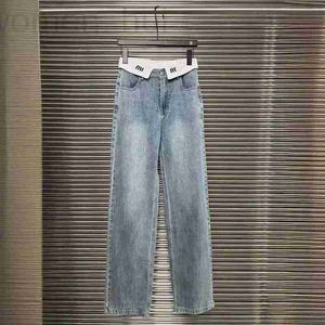 Women's Jeans designer Nanyou Miu series flanged jeans for women in spring/summer 2024, straight leg, elastic and loose fitting, with letters that look slimmer EOLA