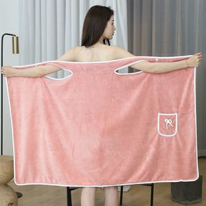 Btowel Bow Pocket Coral Velvet Bath Skirt太い吸収性バスタオル汎用シャワータオル滑りを防ぐ