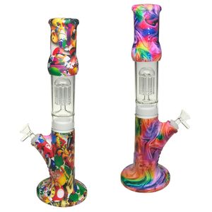 15 inç 14mm dişi cam bong ile renkli silikon kombinasyonu su sigara borusu denizanası filtrasyonu downstem recycler beher cam bongs kase