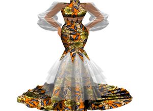 Bintarealwax Novo design Mulheres elegantes bodycon de alta qualidadetutu tule gaze de gaze de retalhos de festas de casamento de tecido africano vestidos de saia wy4823122