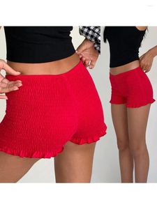 Women's Shorts Women Shirred Smocked Tight Summer Casual Basic Short Micro Boxer Slim Elastic Waist Ruffle Streetwear
