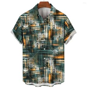 Camisas casuais masculinas camisa quadriculada camisa de manga curta Hawaiian para masculino de roupas de rua grandes roupas masculinas