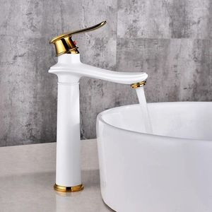 Bathroom Sink Faucets Tall Basin Faucet Water Tap White Gold Black Finish Brass Made Single Handle Cold Mixer