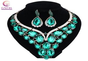 Fashion Jewelry Chunky Gem Crystal Flower Choker Necklace Statement Necklace Earring Party Dress Jewelry Sets 10 Colors8720134