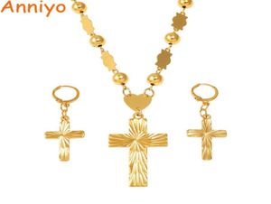 Anniyo Cross Pendant Earings Balls Bead Chain Necklaces for Women Micronesia Pohnpei Chuuk Jewelry Sets #1592069160444