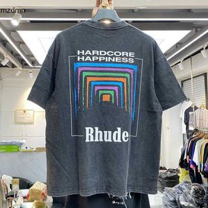 Męskie tshirty mężczyźni kobiety vintage ciężki tkanina rhude pudełko perspektywa lekko luźne topy wielokolorowe ładne umyte rhude tshirt rcjt