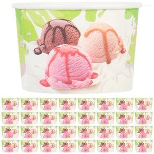 Disposable Cups Straws Ice Cream Party Supplies Cup Paper Bowls Dessert Pudding For Store