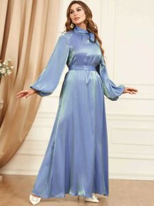 Etnisk kläd Bow slips hals chic eid fullt omslag ramadan klänning puff slve marocko muslimsk klänning kvinnor abaya casual islam long robe femme vestidos t240510