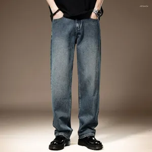 Herren Jeans Frühlings Sommer Herren Amerikaner Vintage Blau gerade lässige, lockere massiv gewaschene, dünne Weite Bein -Jeanshose
